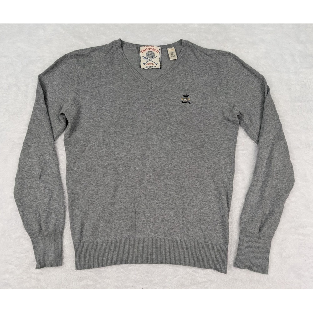 Diesel Tricot & Co Sweater Women's M Gray lightweight Pullover Logo Embroidered